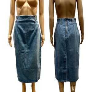 80s Denim High Waist Straight Midi Skirt