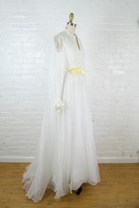Tux I'do 70s bohemian chiffon and lace wedding dress . 70s gown with long sleeves . small - Fashionconservatory.com