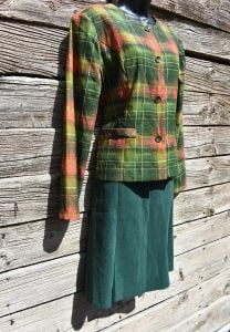 Vintage 1980's Gotham Square Green and Red Skirt and Blazer Suit Set - Fashionconservatory.com