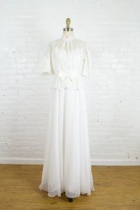 1980s white chiffon and lace sleeveless wedding dress with bolero jacket by Bianchi . small medium - Fashionconservatory.com