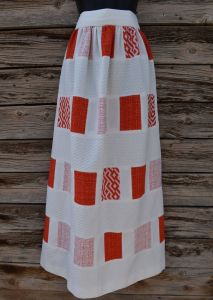 1960s Handmade White and Red Patchwork Maxi Skirt