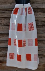 1960s Handmade White and Red Patchwork Maxi Skirt - Fashionconservatory.com