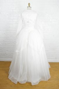 1950s retro long sleeve modest wedding dress . chiffon and lace princess wedding ballgown . xsmall - Fashionconservatory.com