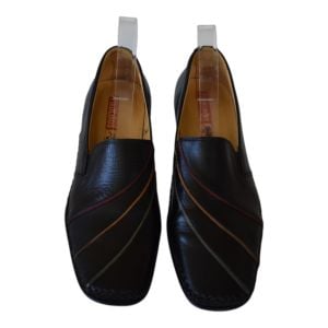  1990s Pikolinos Shoes, Black Leather Wedge Shoe, Made in Spain, Size 10 - Fashionconservatory.com