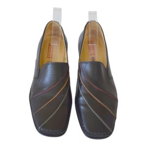  1990s Pikolinos Shoes, Black Leather Wedge Shoe, Made in Spain, Size 10