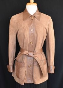 70s Leathers by New England Sports Wear Co Leather and Suede Jacket Coat with Removable Belt, Size S