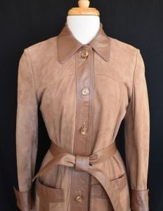 70s Leathers by New England Sports Wear Co Leather and Suede Jacket Coat with Removable Belt, Size S - Fashionconservatory.com