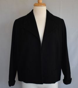 Vintage 50s Black Cashmere Jacket, Open Front Swing Coat by Einiger for Neusteters, Size L Large