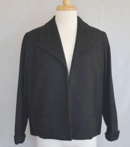Vintage 50s Black Cashmere Jacket, Open Front Swing Coat by Einiger for Neusteters, Size L Large - Fashionconservatory.com