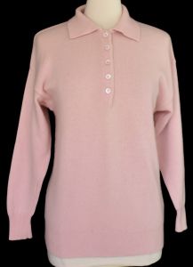 1980s Neiman Marcus Collection Pink Cashmere Collared Polo Style Sweater, Size Medium to Large