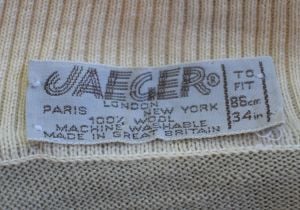 1970s Jaeger Stripe Wool Pullover Collared Sweater, Taupe Intarsia Knit Pullover S to M - Fashionconservatory.com