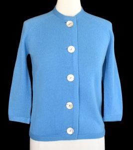 Vintage 50s Hadley Cashmere Souffle Luxury Cashmere Cardigan Sweater, Shell Buttons, Size S to M