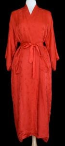 Vintage 80s Red Silk Wrap Robe, Asian Chinoiserie Jacquard Ankle Length Dressing Gown, Sz 1X - Fashionconservatory.com