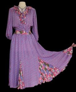 1980s Mixed Print Assorti Susan Freis Peasant Style Dress, Size 1X, XXL