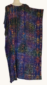 1990s Rayon Batik Kaftan, Blue Indonesian Print, M-L - Fashionconservatory.com