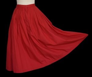  80s Norma Kamali Red Cotton Gathered Pleated Skirt, Size S Small
