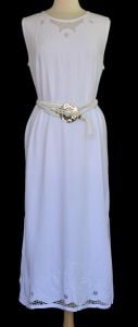 1990 Embroidered Bali Crochet White Rayon Maxi Dress, Size XL - Fashionconservatory.com
