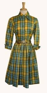 1960s Silk Plaid Shirt Dress, Serbin of Florida Shirtdress, Small - Fashionconservatory.com