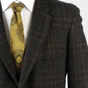 Large Mens 1950s Blazer Charcoal Gray and Brown Windowpane Plaid Wool Jacket - Fashionconservatory.com
