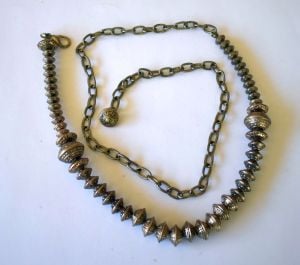 1990s Brass Tone Mixed Oval Beads Chain Link Belt, S, M, L
