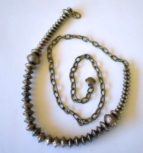 1990s Brass Tone Mixed Oval Beads Chain Link Belt, S, M, L - Fashionconservatory.com