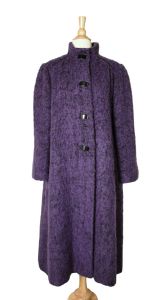 Vintage 80s Pauline Trigere Purple Black Boucle Wool Coat  - Fashionconservatory.com