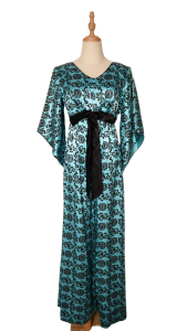 Vintage 60s Jenelle Asian Aqua Black Satin Kimono Sleeve Hostess Jumpsuit  - Fashionconservatory.com