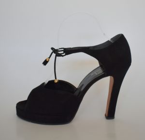 1980s Kimel California Shoes, 1980s Black Suede Platform High Heel Sandals in Box Size 8.50 N