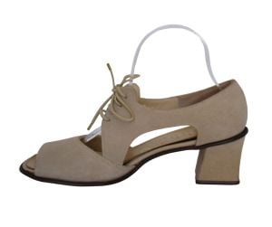 1960s Ted Saval Suede Lace Up Shoes, Peep Toe Chunky Heel, New In Box, (Size 8) - Fashionconservatory.com
