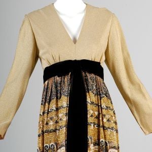 Large 1970s Gold Metallic Long Sleeve Maxi Skirt Slit Front Jumpsuit - Fashionconservatory.com