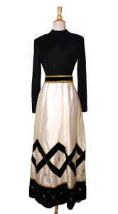 Vintage 70s Kent Originals Hollywood Regency Cream Black Harlequin Evening Gown Maxi Dress - Fashionconservatory.com