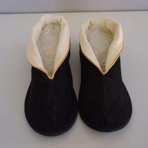 40s Lady Pauline Paddies Black Corduroy Slippers With White Fold Down Cuffs, Unworn, Size 6