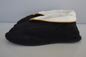 40s Lady Pauline Paddies Black Corduroy Slippers With White Fold Down Cuffs, Unworn, Size 6 - Fashionconservatory.com