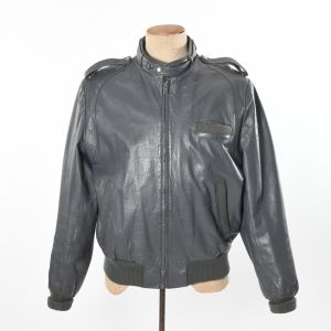 1980s Gray Leather Bomber Jacket Coat | Size Medium - Large