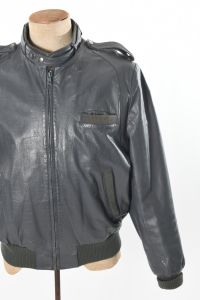 1980s Gray Leather Bomber Jacket Coat | Size Medium - Large - Fashionconservatory.com