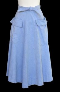 1940s Cotton Chambray Work Skirt, Midi Wrap Skirt, Handmade, Size Large - Fashionconservatory.com