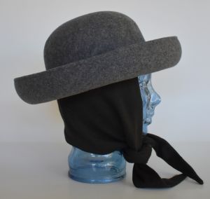 1990s Gray Wool Felt Breton Hat with Black Jersey Knit Scarf by Betmar New York, Size Small