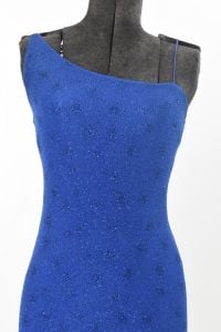 1990s Royal Blue Sparkly Fitted Sleeveless Semi-Formal Maxi Dress - Fashionconservatory.com