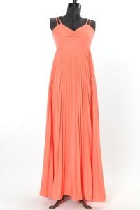 1970s Pinky Peach Accordion Pleated Sleeveless Maxi Dress - Fashionconservatory.com