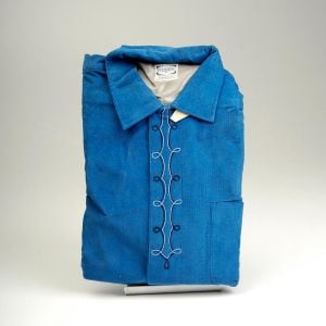 1950s Deadstock Shirt Rockabilly Blue Corduroy Loop Collar Long Sleeve Medium