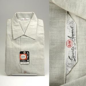 Medium 1950s Deadstock E&W Mens Shirt Sanforized Heathered Gray Fleck Long Sleeve Loop Collar 
