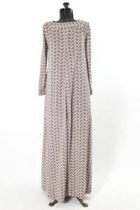 Taupe White Abstract Print Bohemian Tent Maxi Dress - Fashionconservatory.com