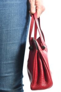 50s Red Leather Divided Top Handle Purse - Fashionconservatory.com