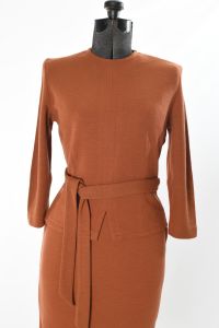 1950s Burnt Orange Double Knit Wool 2 Piece Skirt Suit Set - Fashionconservatory.com
