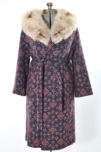1960s Multicolor Mohair Floral Fox Collar Midi Winter Wrap Coat - Fashionconservatory.com
