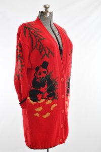 1980s Red Panda Long Oversized Cardigan Sweater