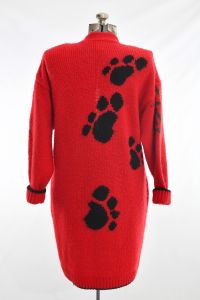 1980s Red Panda Long Oversized Cardigan Sweater - Fashionconservatory.com
