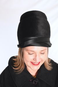 60s Black Fur Felt Tall Beehive Hat