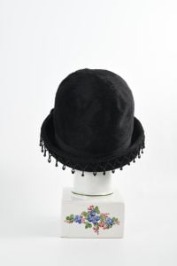 60s Black Brushed Fur Felt Beaded Soft Bowler Schiaparelli Hat - Fashionconservatory.com