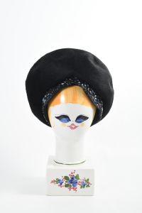 1960s Black Brushed Felt Studded Christian Dior Turban - Fashionconservatory.com